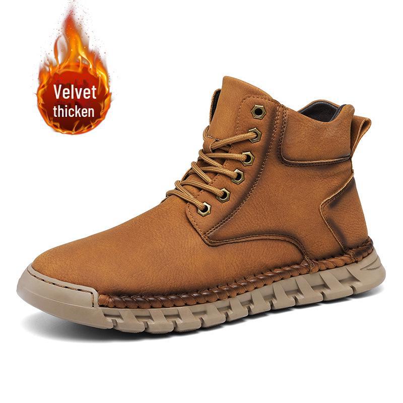 Men's 2024 Autumn/Winter Warm Cotton Martin Boots – Large Size, Mid-Cut Snow Boots