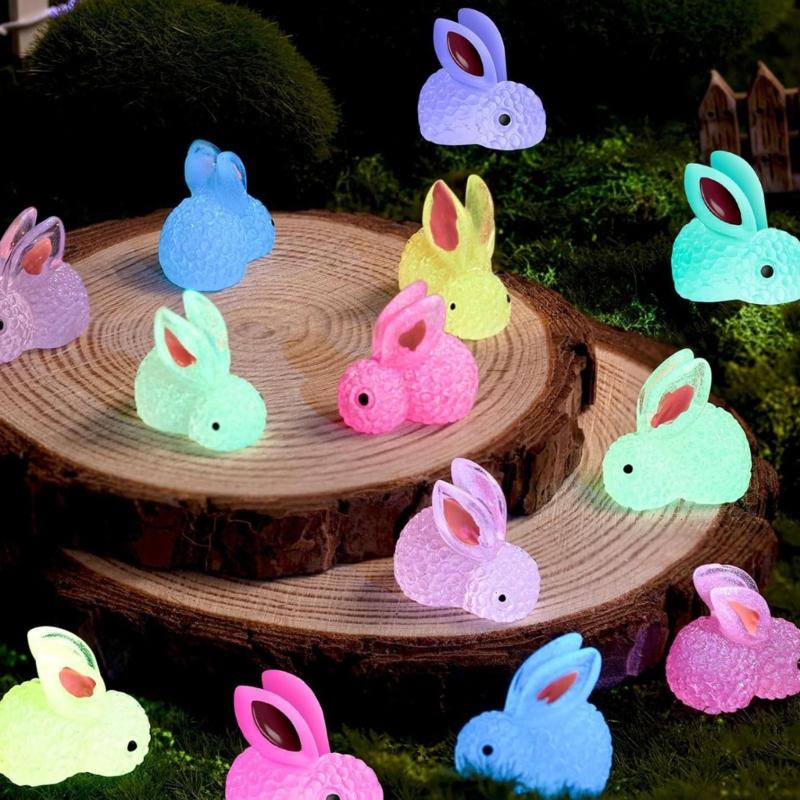 60 шт. смоляная светящаяся статуя кролика для внутреннего и наружного украшения мини — фото 3