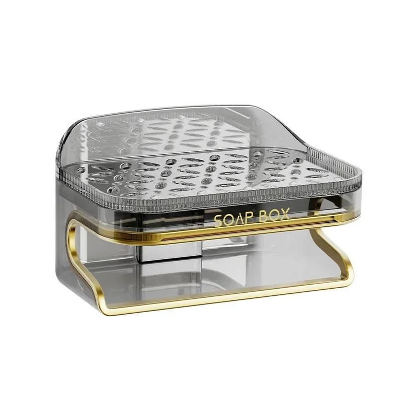 

Легкий роскошный держатель для мыла-губки с полкой для губки, съемный, без сверления, настенный, для домашнего хранения в ванной комнате, для ванной комнаты серый