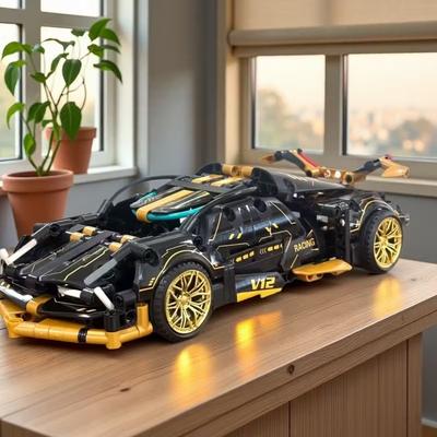 Stavebnice závodního auta z 500 dílků pro děti, STEM 1:18 Technologický Sportovní Auto Sběratelský Model Cihlová Stavebnice