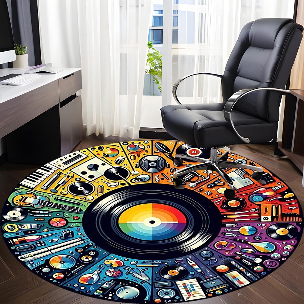 1pc Music Instruments Office Round Area Rug, Indoor Mat Suitable ForOffice, Under Office Chairs Bedroom Living Room Home Decor, Room Deco T134