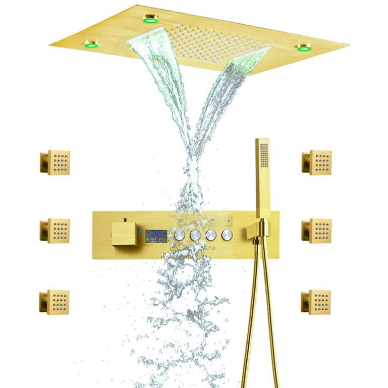 Wall-Mounted Thermostatic LED Shower Set with Digital Display and All-Copper Fixtures
