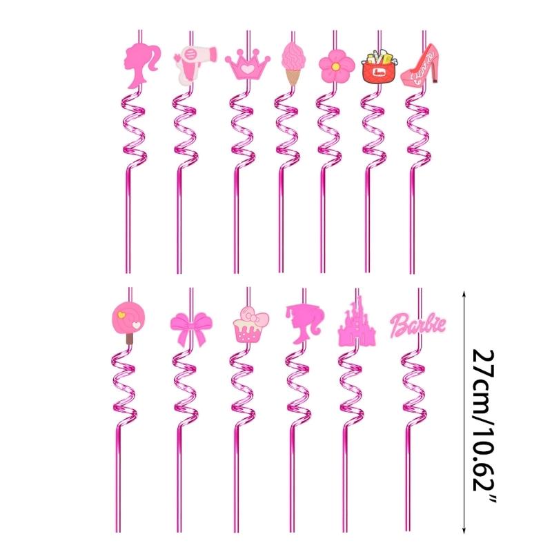 Pink Series Kids Straw Reusable Plastic Drinking Straw Girls Birthday Baby Shower Holiday Carnival Party Decorations