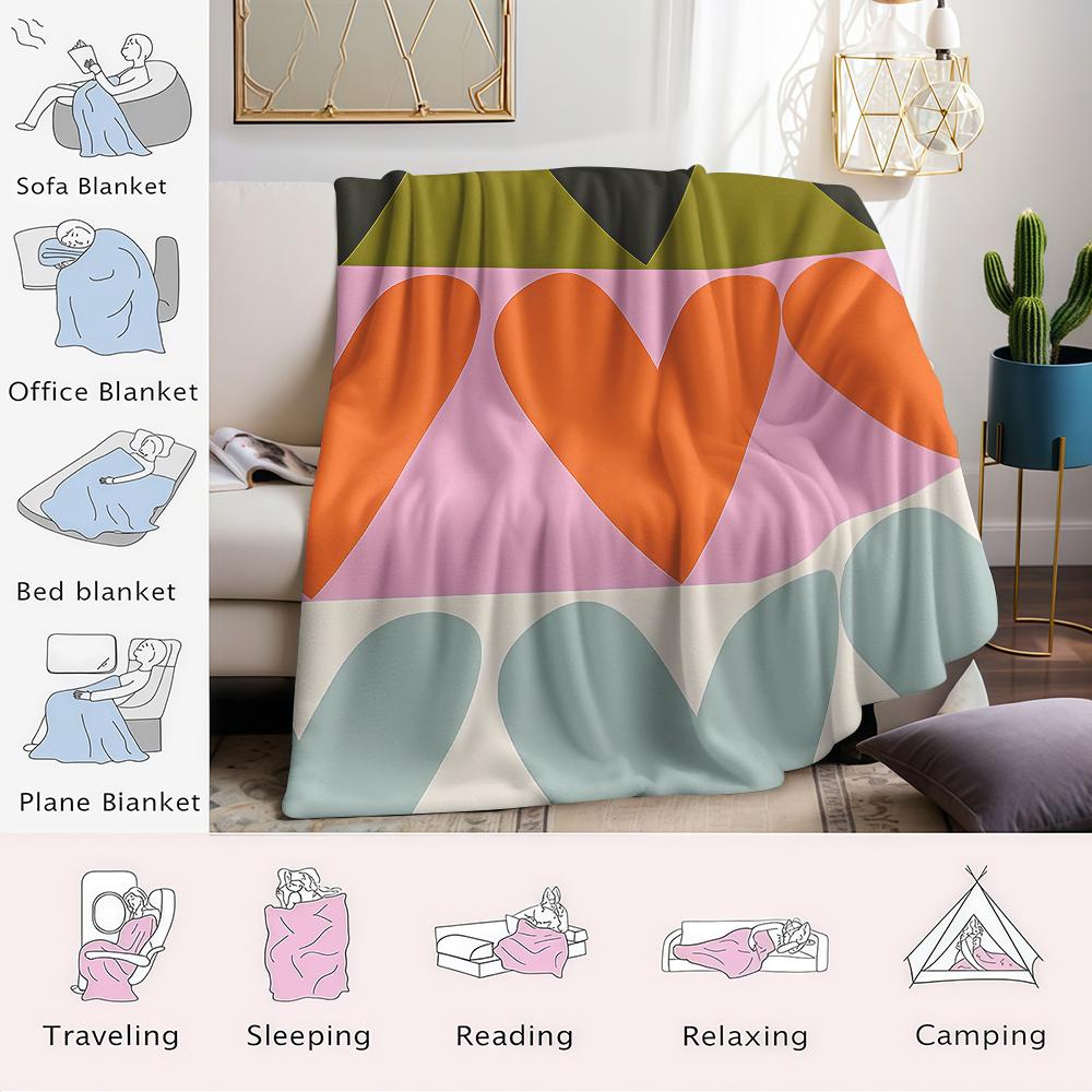 Retro Multi Color Heart Layers Flannel Blanket Warm Soft Halloween Christmas Couch Warm Cozy Decorative Decor for All Season