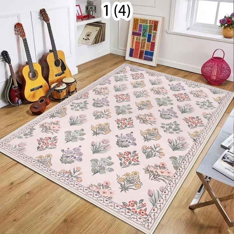 Bohemian Vintage Floral Rug Soft Non-Slip Stain-resistant Area Carpet for Living Room Bedroom Boho Retro Nordic Decor Floor Mat