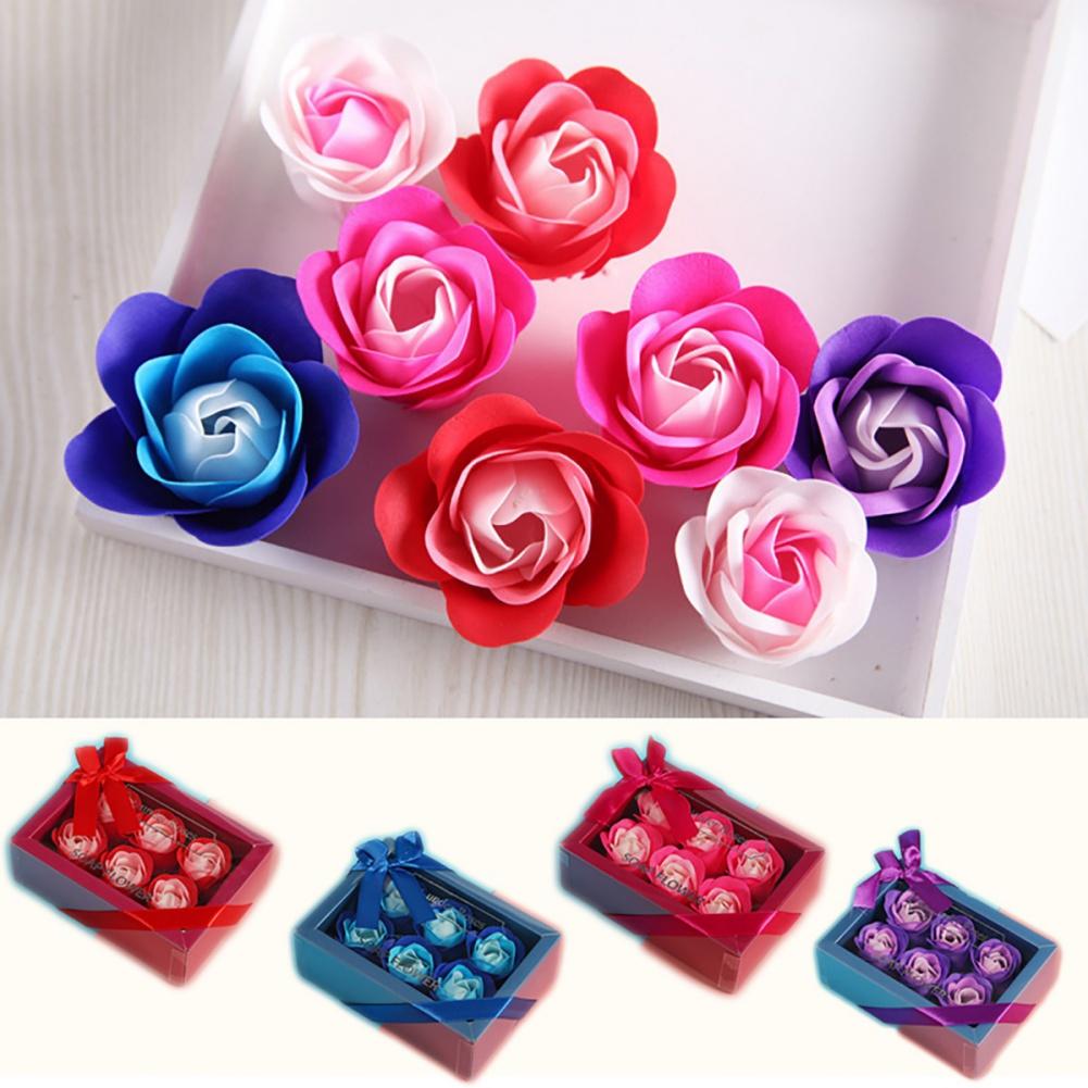 6pcs Soap Rose Flowers with Gift Box Rose Bath Body Flower Xmas Birthday Valentine Wedding Gifts Fake Rose Flower