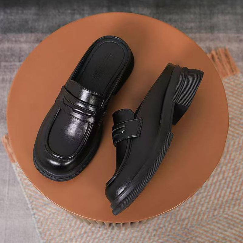 New Thick Bottom Round Head Rear Air Mouller Slippers for Women's Flat Flat Casual Cool Slippers