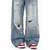 Women's High Waist Wide Leg Jeans Non Stretch Vintage Washed Heavy Ripped American Streetwear Denim Trousers