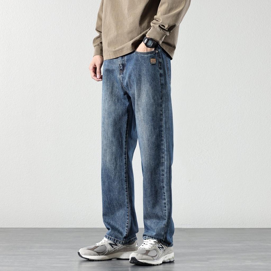 Straight jeans men's blue loose wide-leg casual pants spring and autumn popular versatile men's pants trousers