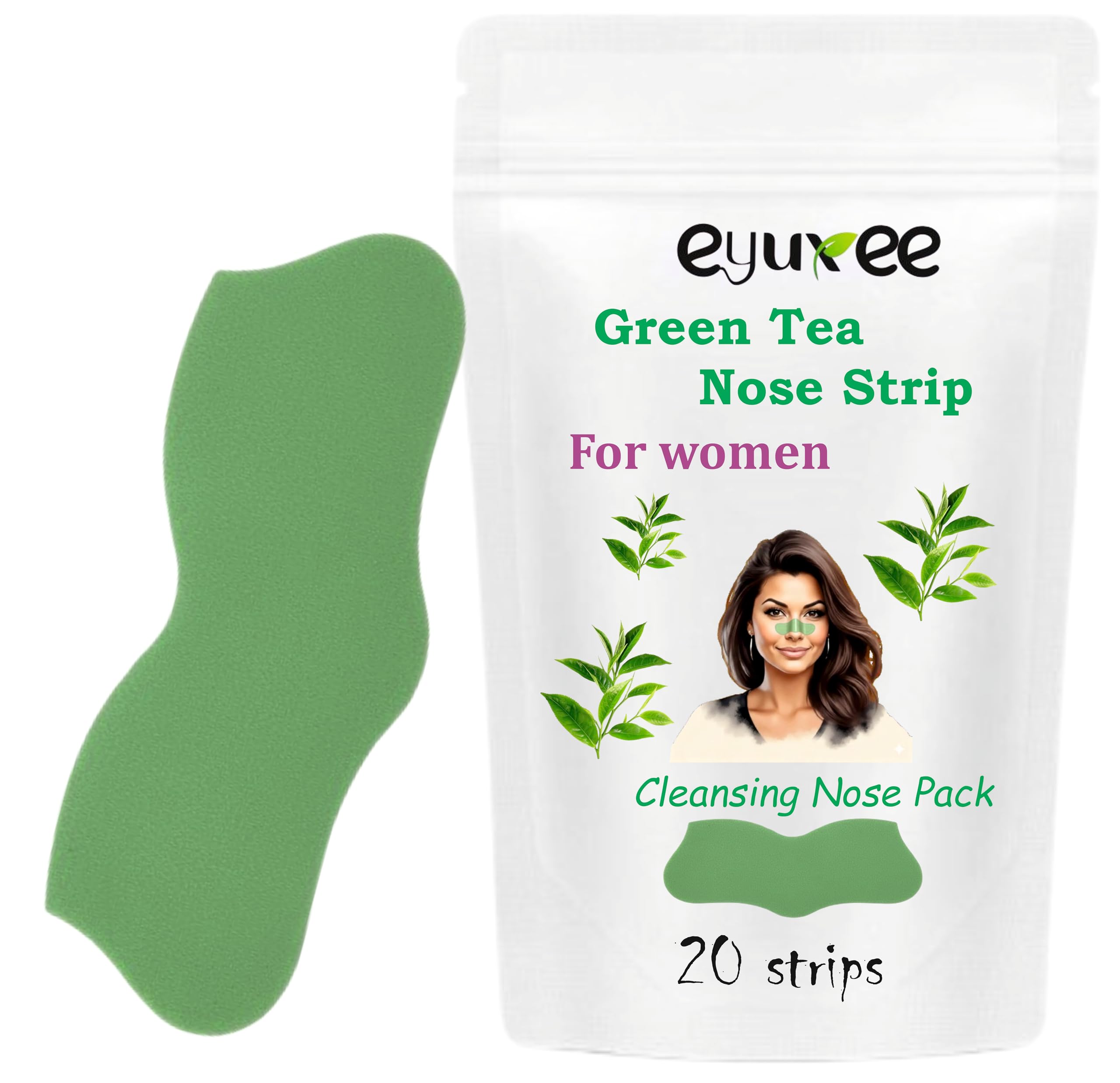 

eyuxee Green Tea Nose Strips for Pore Cleansing and Blackhead Removal Peel-Off Nose with Green Tea Essence Strips for All Skin Types Easy Nose Ca
