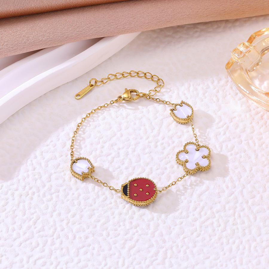 Luxury Multi-Color Enamel Ladybug & Mother-of-Pearl Bracelet