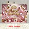2D Luxurious Pink Gold Gift Box & Crown Birthday Photo Booth Background