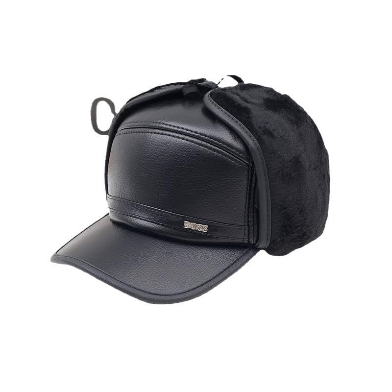 Winter Men's Hat Plush Ear Protector Baseball Cap Warm Leather Flat Top Cap Cotton Cap