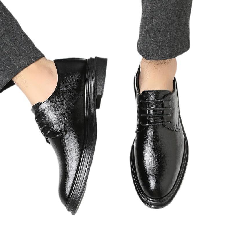 Men's leather shoes spring new business dress casual trendy shoes Korean version wedding British breathable work height-increasing shoes