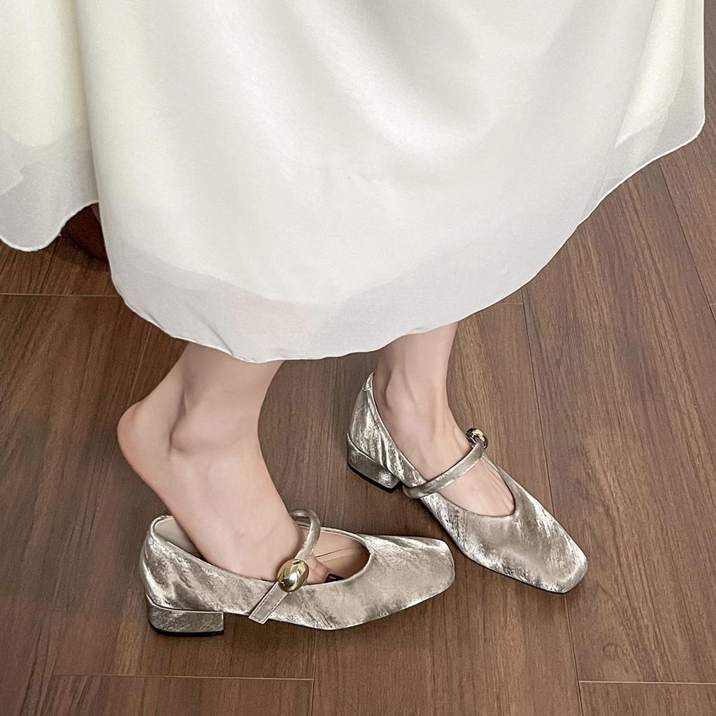 Single Shoes Women's Square Head Beautiful Low Heel Ballet Shoes Retro Word Belt Mary Jane Shoes