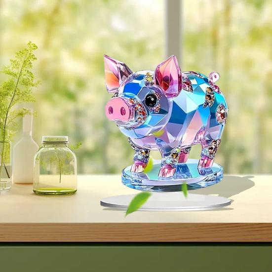 2D Fake Crystal Horse Ornament with Base Flat Acrylic Horse Table Sign Home Office Bookshelf Desktop Decoration Birthday Gift