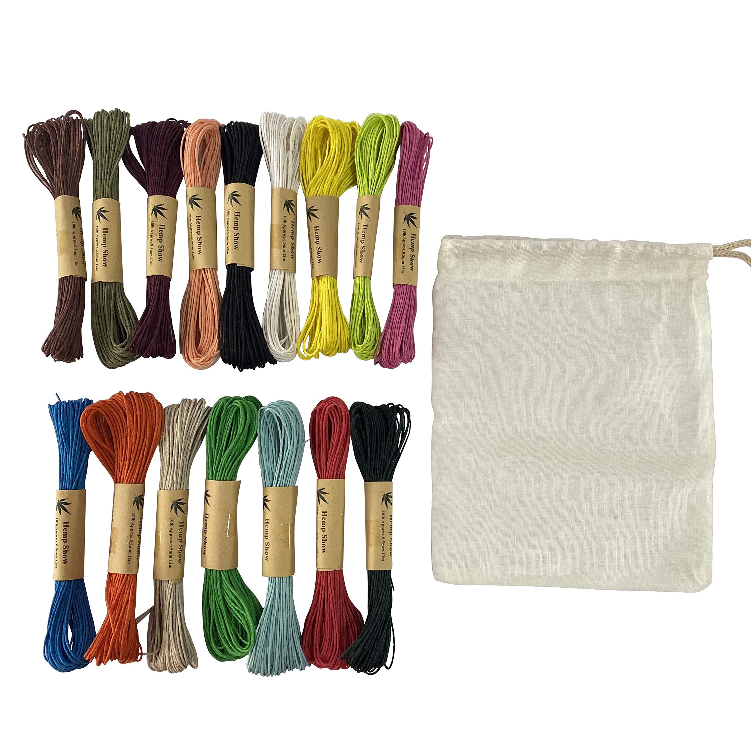 

16 Colors Set of Hemp Handicraft Hemp For Handmade Crafts and Thickness Approximately Comes with a hemp cotton storage pouch [HEMP SHOW] String,