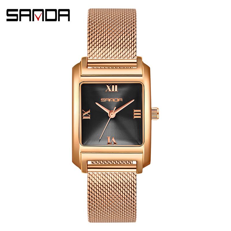 Sanda Women's Retro Leather & Mesh Strap Casual Wristwatch