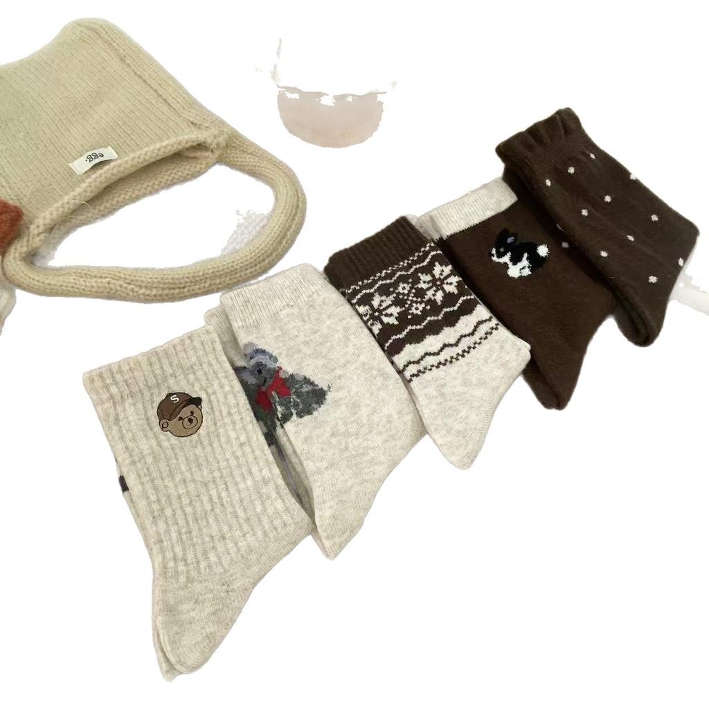 Oatmeal Wool Socks Season Thickened Warm Socks Cartoon Cute Wool Stockings