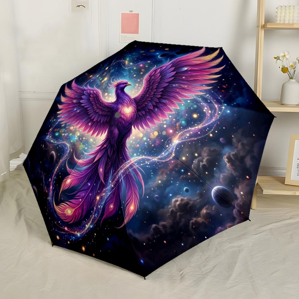Phoenix Rising Artwork Compact Travel Automatic Umbrella Retractable Design with 8 Rib Durability Durable Plastic Iron All Season Use