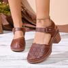 Cross-border Foreign Trade Large Size Baotou Sandals Women's 2026 New Summer Block Heel Hollow Light High Heel Women's Sandals