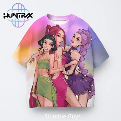 Kpop Cacciatori di Demoni Harajuku Stampa 3D Sportiva Asciugatura Rapida Traspirante T-shirt Ragazzo Ragazza Moda Hip-hop Street Manica Corta per Bambini