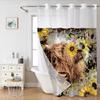 No Hook Bull Sunflowe pattern Shower Curtain With Snap-in Fabric Liner Sheer Top Window, Waterproof Double Layer Bathtub curta