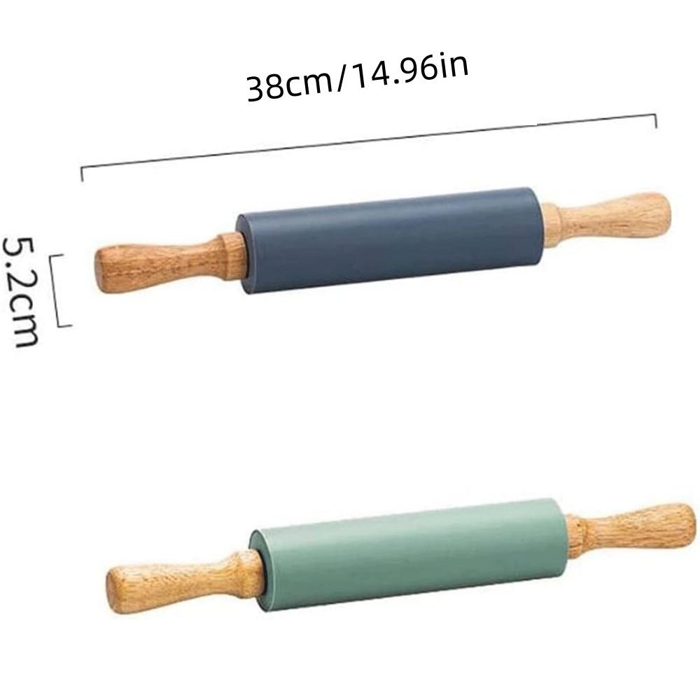 Silikonový váleček s nepřilnavou rukojetí, dřevěná rukojeť, těsto na těsto, mouka, váleček do kuchyně, vaření, pečení, nástroj na těstoviny, sušenky