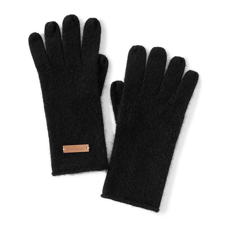 

Solid Color Warm Cashmere Gloves 35% Cashmere 65% Wool Knitted Gloves Winter Warm Gloves Warm Knitted Five Finger Cycling Mitten One Size чорний