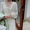 Early Fall High-end Temperament Goddess Model Clothes French Hepburn Style Long Dress White Lace Long-sleeved Dress Sub Plus Size