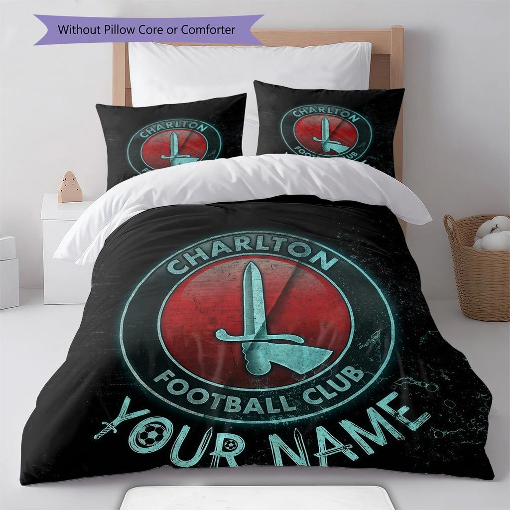 Custom Name Charlton Athletic Pattern Bedding Quilt Set Home Decoration Gift (1 * duvet cover + 2 * pillowcase without core)