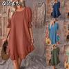 Fashion Summer Spring Solid Color Print 1/2 Sleeves O-Neck Casual Dresses