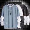Men Spring T-shirt Fake Two-piece Round Neck Long Sleeves Loose Pullover Keep Warm Contrast Color Friendly To Skin Men Top Men Clothes