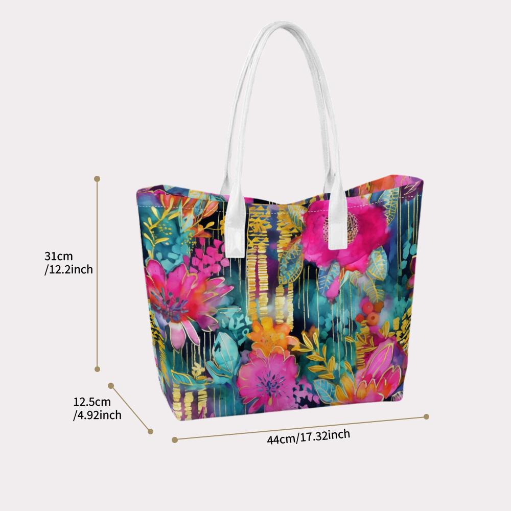 Colorful Floral Pattern Tote Bag Stylish Shoulder Bag for Daily Use