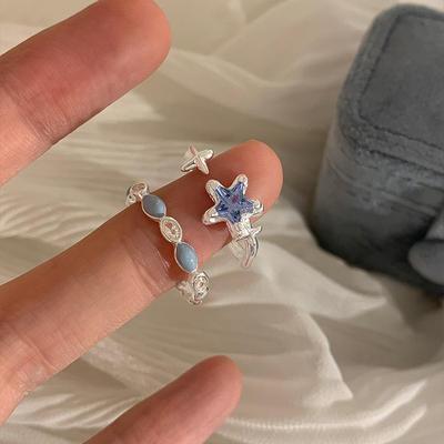 Nischen Damen Blauer Stern Verstellbarer Stapelbarer Mode Ring