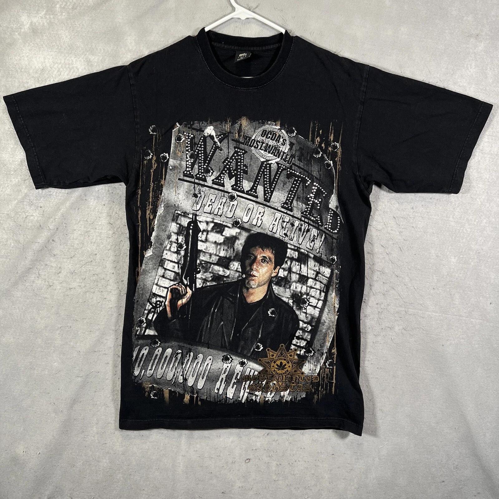 A1 Vintage Fuya Scareface Tony Montana Wanted Shirt Adult XL Black Movie Mens 2XL