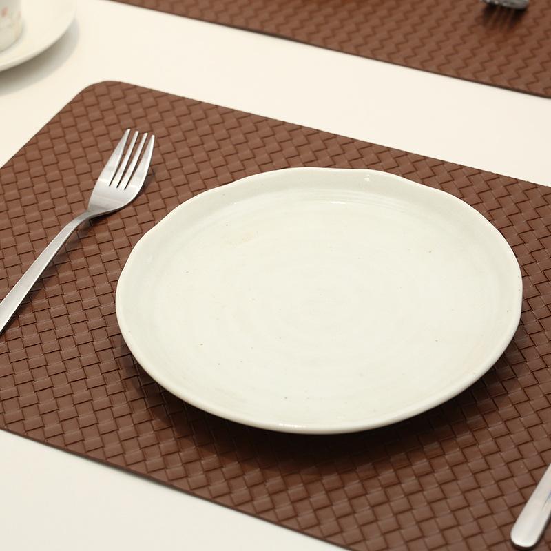 New woven plaid double-sided leather placemat teacup mat waterproof and oil-proof dining table mat western restaurant thermal insulation mat placemat