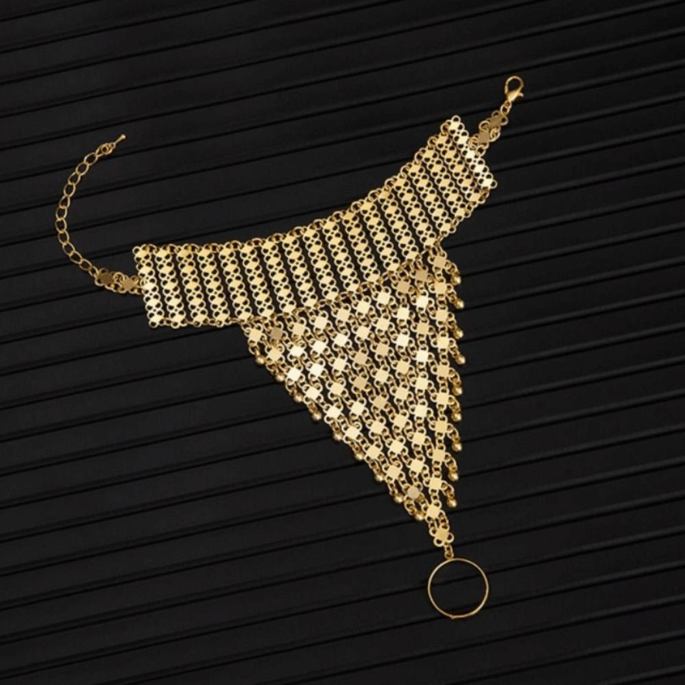 Exotic Ethnic Style Finger Bracelet Thai Hollow Geometric Bracelet Golden Tassels Bracelet  Wedding