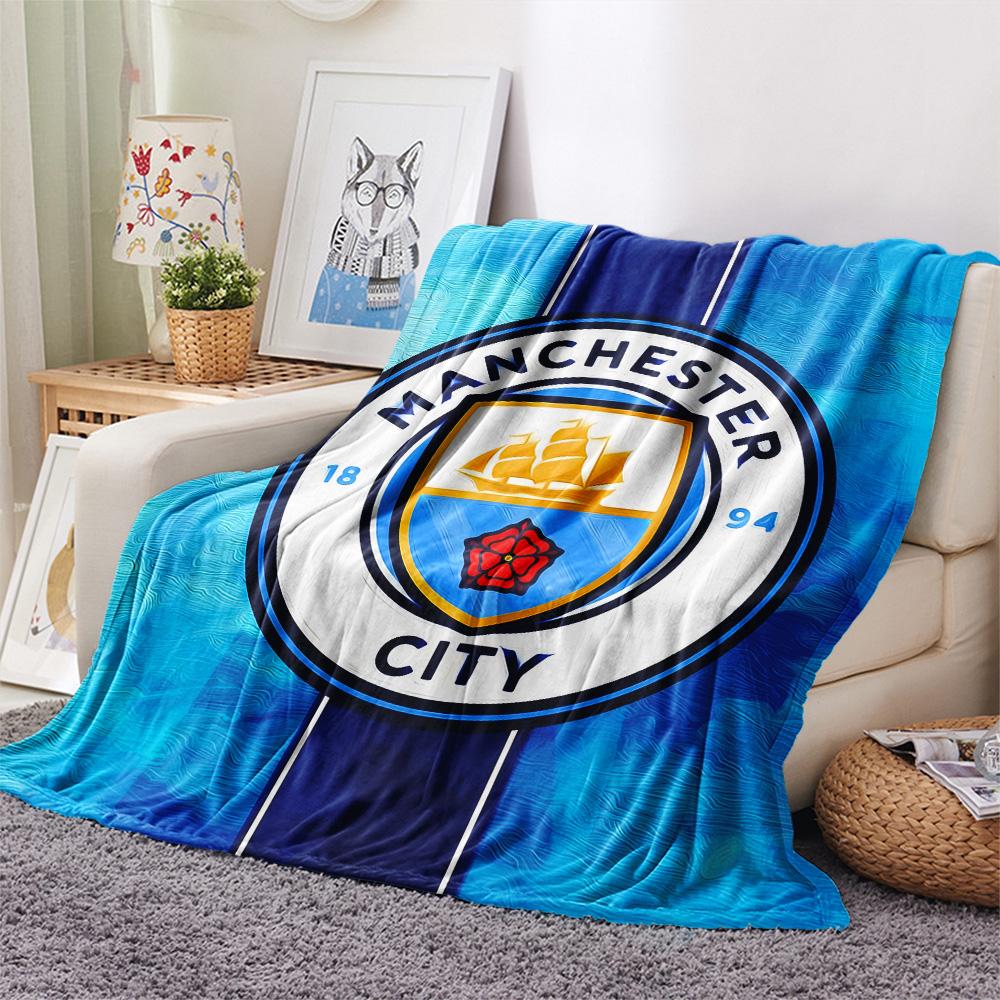 1pc Manchester City FC Print Flannel Blanket, High quality Comfortable for All Seasons, Home Decor, Warmth and Comfort, Perfect for Christmas Gifts 80cm x 120cm
