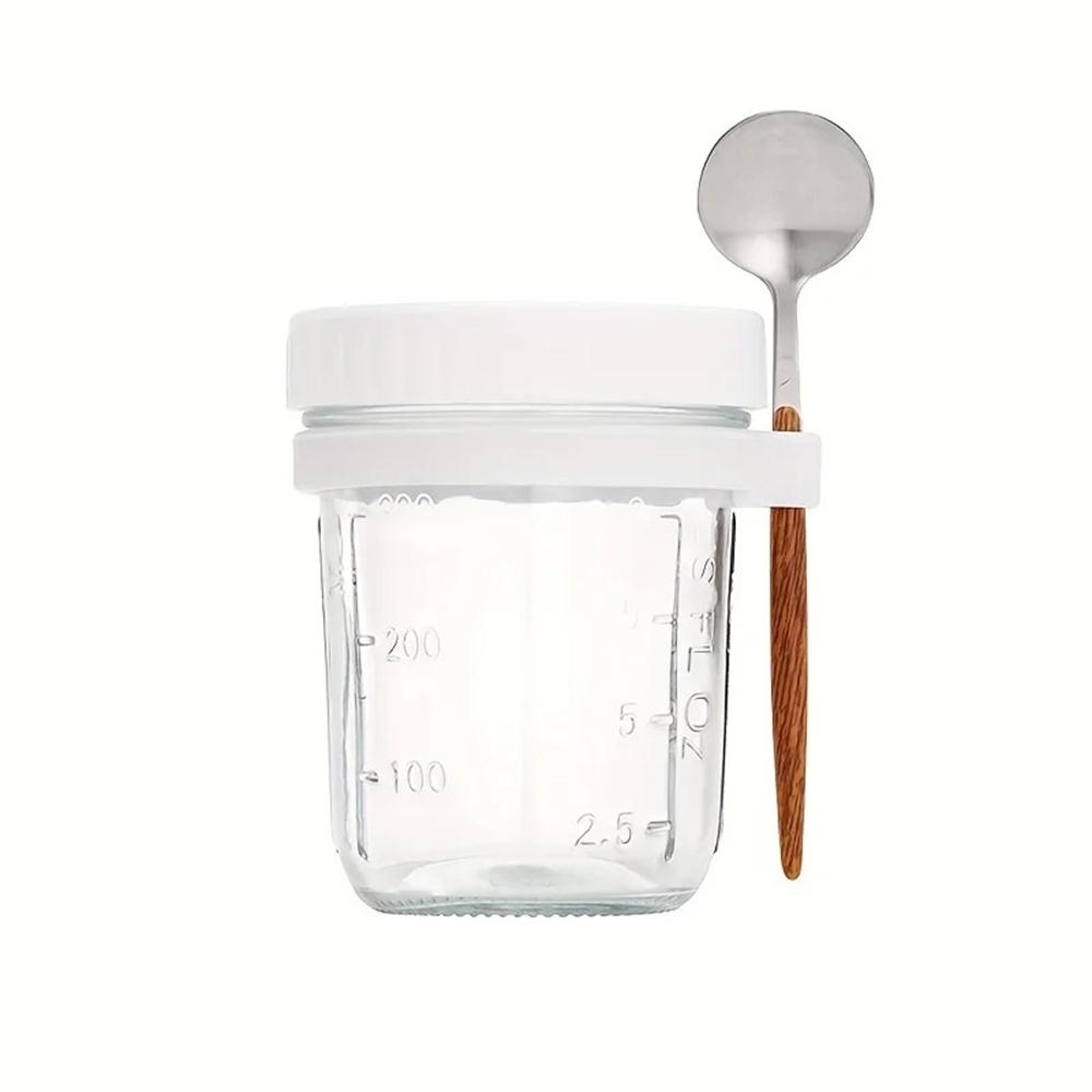 1Set Cup 350ML Overnight Oat Cup Glass With Lid And Spoon Seal Food Breakfast Cup Portable Cereal Milk Salad Yogurt Cup Kitchen