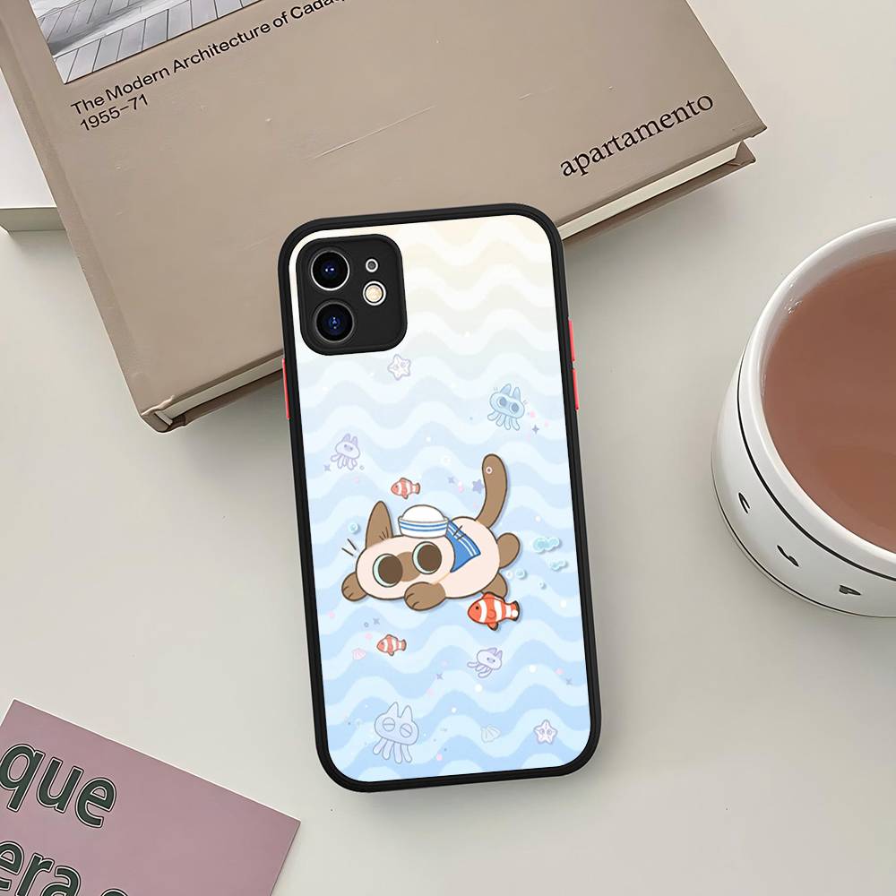 

Cartoon Siamese Cat Couple For iPhone 16 15 14 Plus 13 12 11 Pro Max X XS MAX Translucent Matte Shockproof Cover iphone 11pro