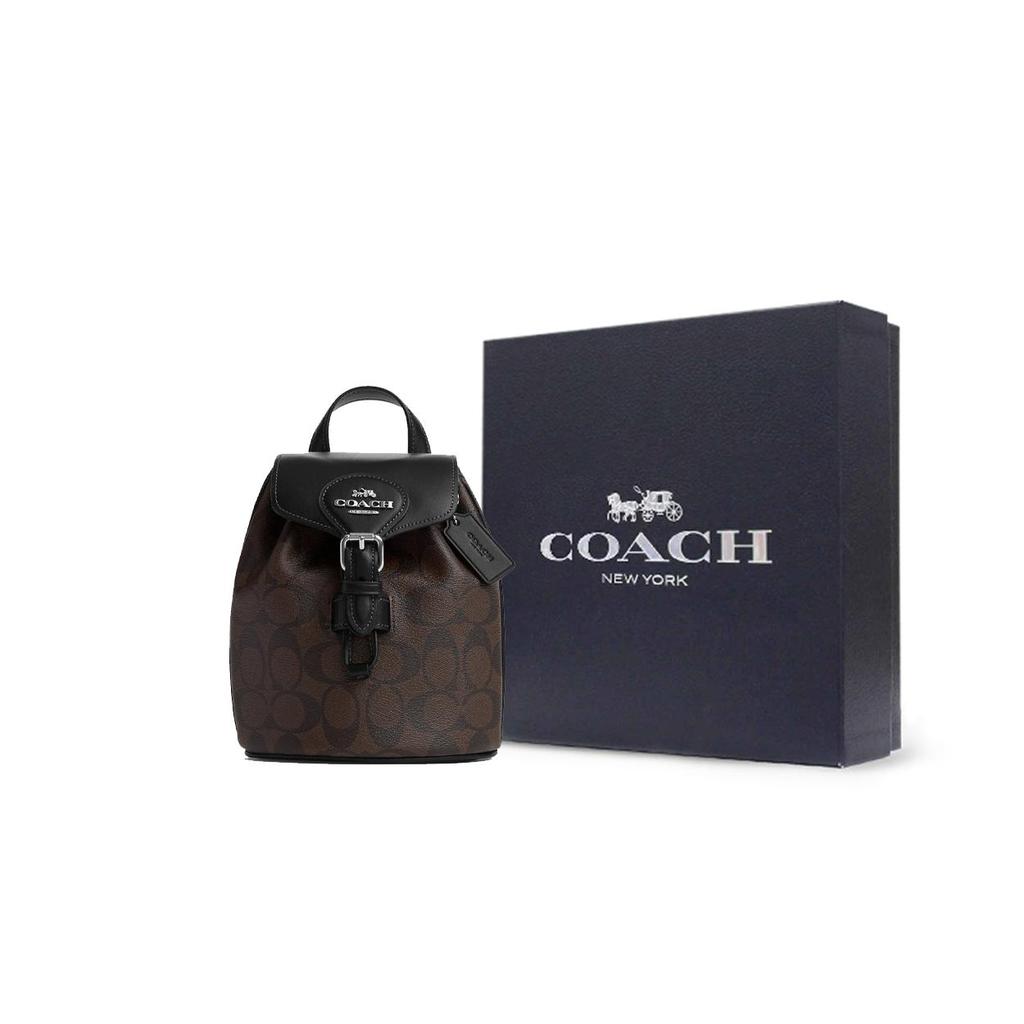 COACH Amelia Canvas With Smooth Leather Backpack Small Women's Black & Brown CL458-SVBRB