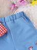 Summer Baby Girl Checkered Lace Trimmed Short Sleeve Two Piece Set with Bow and Mushroom Embroidery