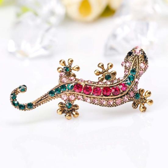 Unisex Rhinestone Lizard Gecko Animal Creeper Brooch Pin Corsage Jewelry Gift
