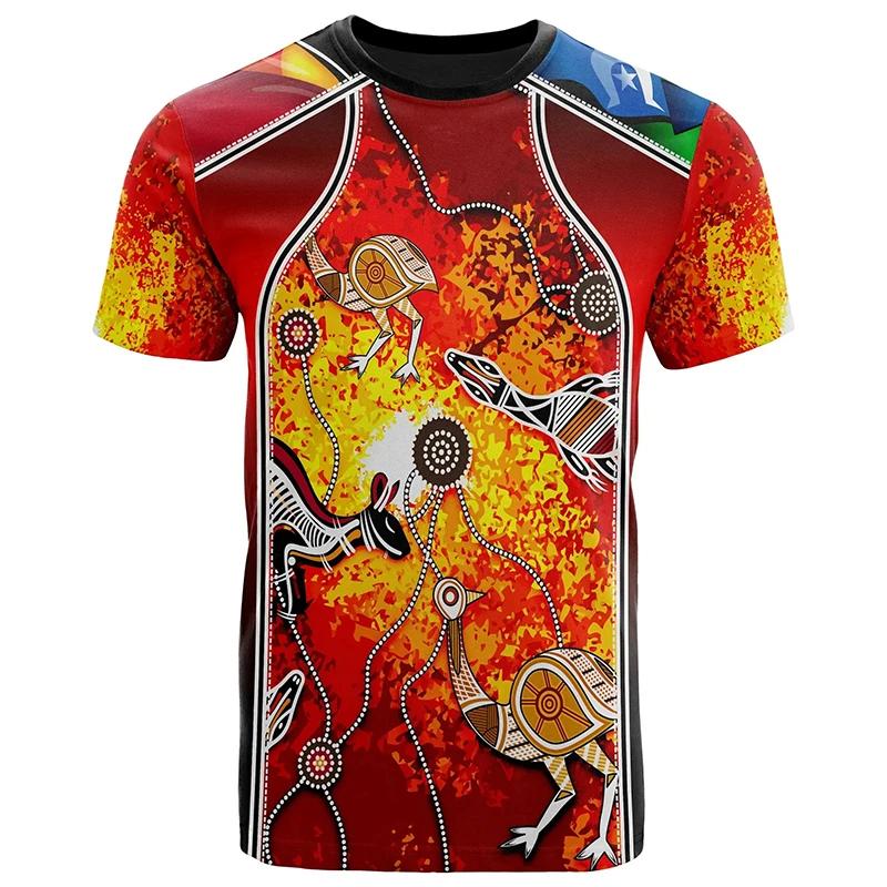 Australia Aboriginal Lizard Sunshine Pattern 3d Print Tshirts Street Casual O Neck T-Shirt Men Women Harajuku Short Sleeve Tops