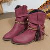 Retro Tassel Cowboy Boot Flat Heel Women Ankle Boots Pointed Toe Slip Chunky Punk Fashion Short Boots Botas De Mujer