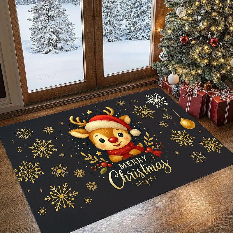 1Pcs Anti Fatigue Kitchen Rugs Christmas Cute Reindeer Waterproof Non-Slip Thick Cushioned Kitchen Mat Heavy Duty Comfort Standing Mat for Kitchen