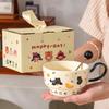 Jing Ci Orange Black Cat Ceramic Mug with Spoon Gift Set
