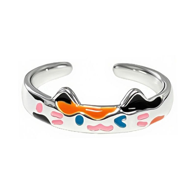 Creative pattern cute graffiti niche colorful cartoon open ring schoolgirl sweet versatile light luxury ring tide