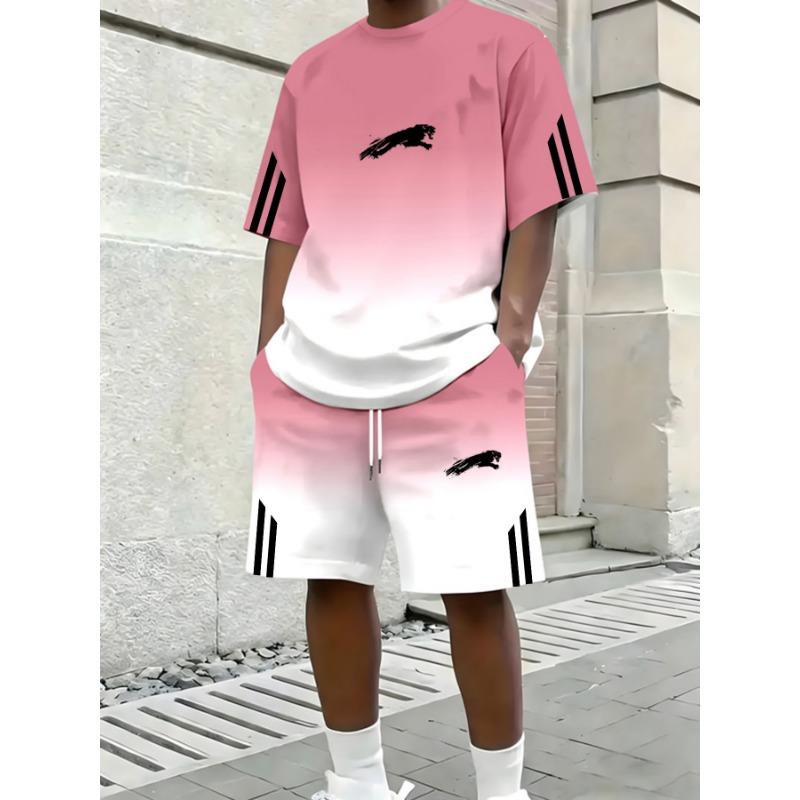 Hot Selling Men's Summer New Comfortable Short-sleeved Round Neck T-shirt Shorts 2-piece Set